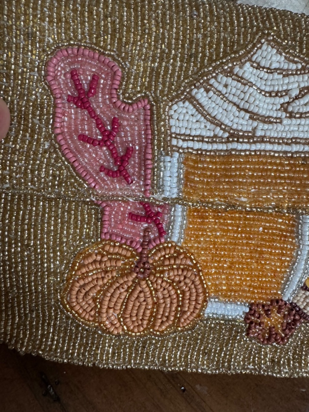 Viral Autumn Pumpkin Spice Latte Beaded Handbag Gold Metallic  NWT